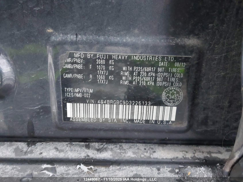 4S4BRGBC9D3226133 2013 SUBARU OUTBACK photo no. 9
