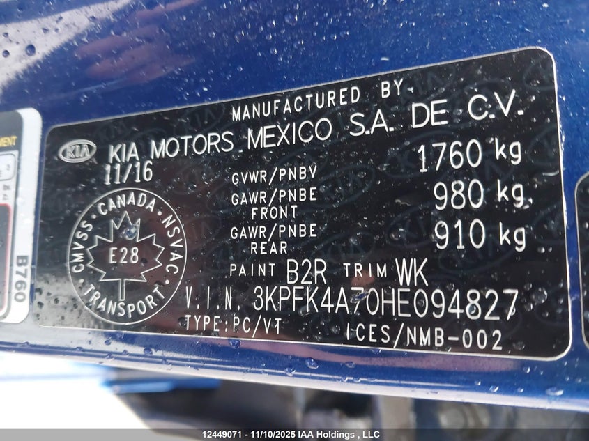 3KPFK4A70HE094827 2017 KIA FORTE photo no. 9
