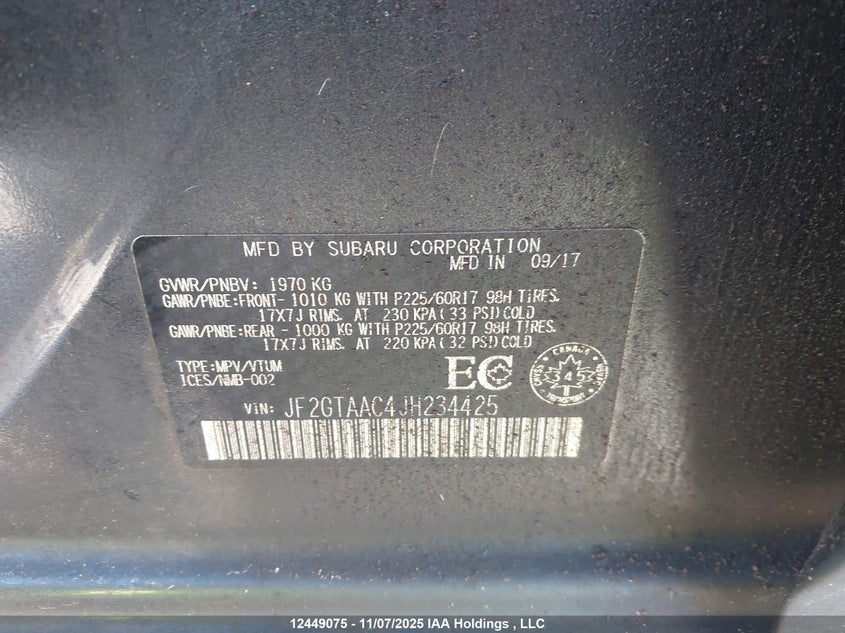 JF2GTAAC4JH234425 2018 SUBARU XV photo no. 9