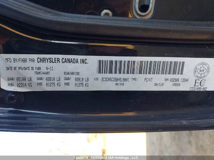 2011 Chrysler 300 Limited VIN: 2C3CA5CG5BH519001 Lot: 12449078