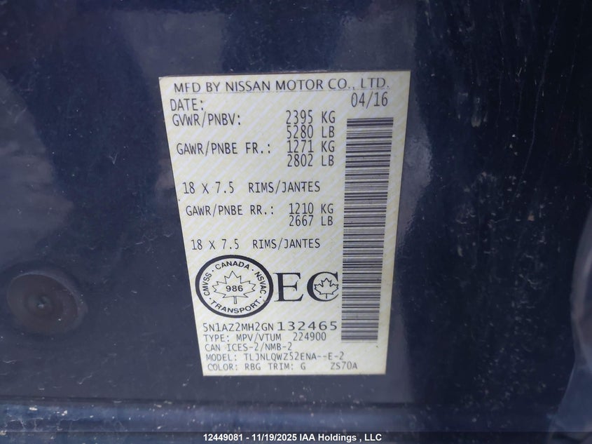 5N1AZ2MH2GN132465 2016 NISSAN MURANO photo no. 9