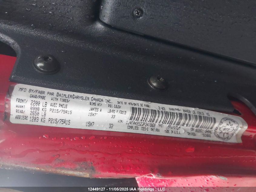 2003 Jeep Wrangler / Tj Sport VIN: 1J4FA49S23P347869 Lot: 12449127