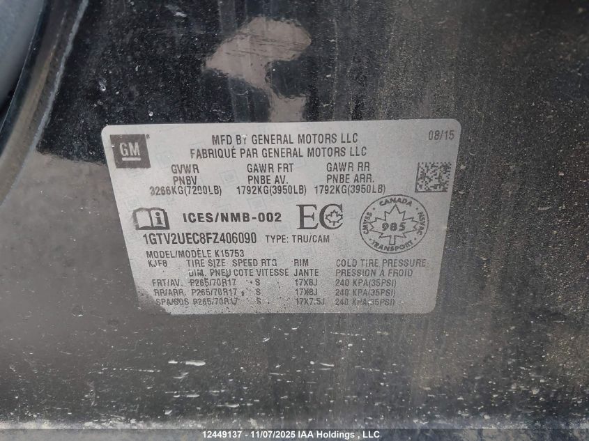 2015 GMC Sierra 1500 Sle VIN: 1GTV2UEC8FZ406090 Lot: 12449137