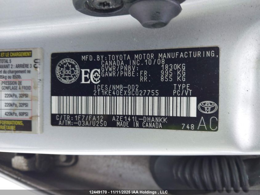 2009 Toyota Corolla Matrix S VIN: 2T1KE40EX9C027755 Lot: 12449170