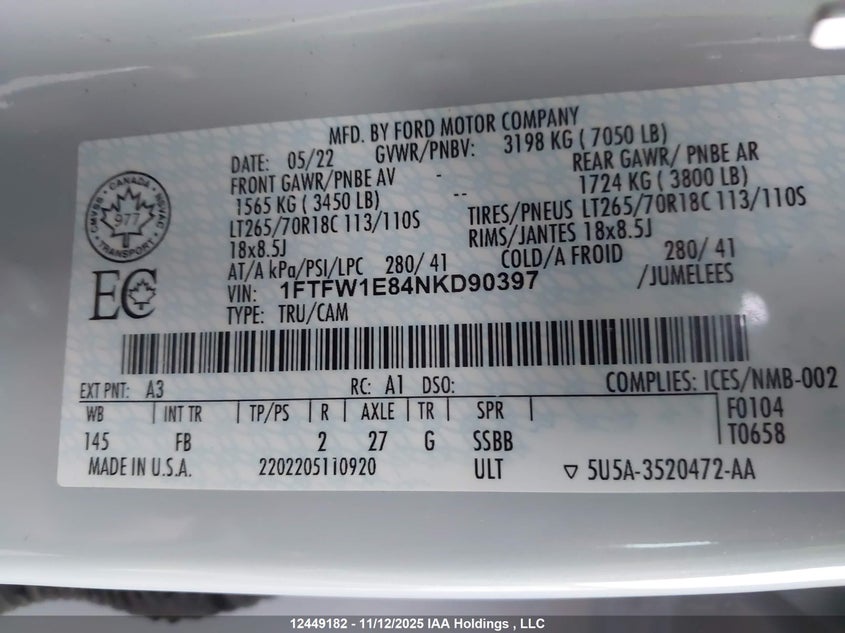 1FTFW1E84NKD90397 2022 FORD F-150 photo no. 9