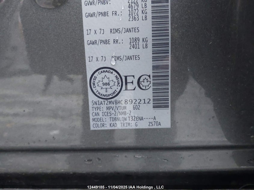 5N1AT2MV8HC892212 2017 NISSAN ROGUE photo no. 9