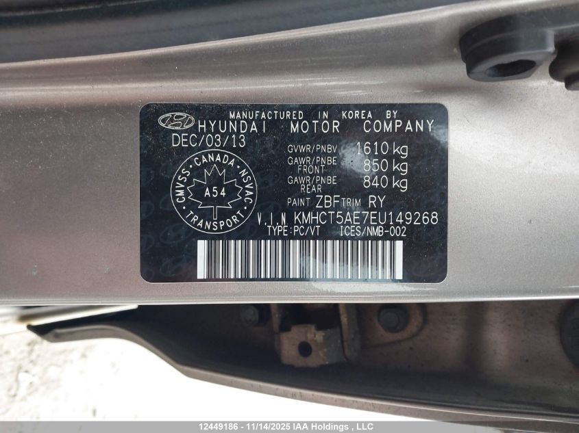 2014 Hyundai Accent Gls/Gs VIN: KMHCT5AE7EU149268 Lot: 12449186