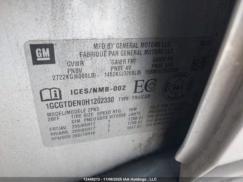 1GCGTDEN0H1202330 2017 CHEVROLET COLORADO photo no. 9