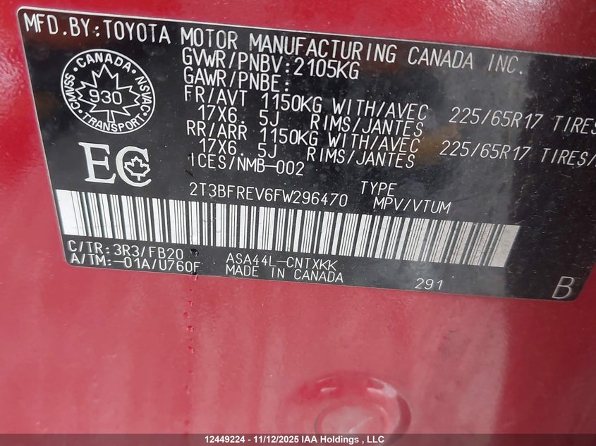 2T3BFREV6FW296470 2015 TOYOTA RAV 4 photo no. 9