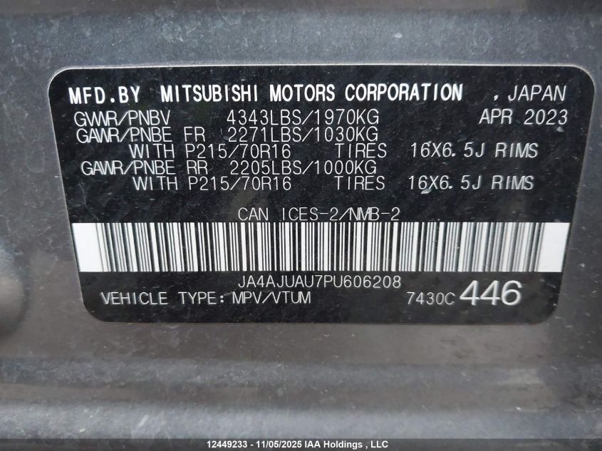 2023 Mitsubishi Rvr Es VIN: JA4AJUAU7PU606208 Lot: 12449233