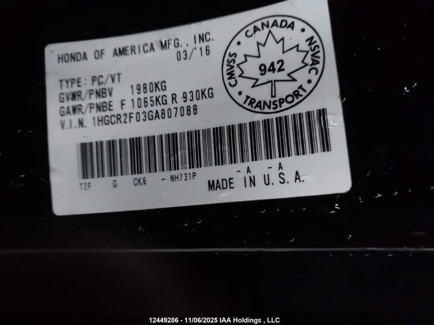 1HGCR2F03GA807088 2016 HONDA ACCORD photo no. 17