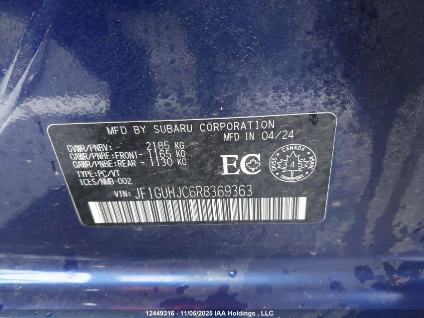 2024 Subaru Impreza Rs VIN: JF1GUHJC6R8369363 Lot: 12449316