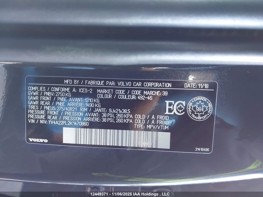 YV4A22PL2K1470860 2019 VOLVO XC90 photo no. 18