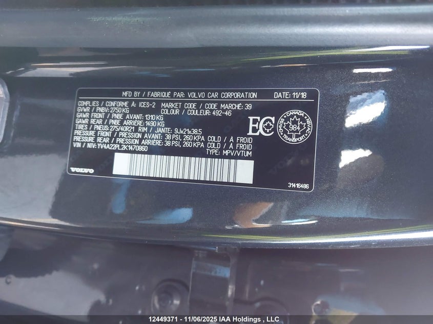 YV4A22PL2K1470860 2019 VOLVO XC90 photo no. 9