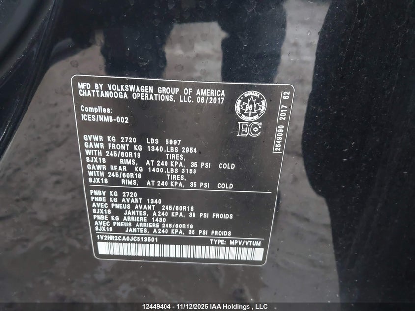 1V2HR2CA0JC513501 2018 VOLKSWAGEN ATLAS photo no. 9