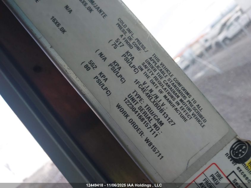 2011 Ford E-450 Stripped VIN: 1FC4E4KLXBDB13127 Lot: 12449418