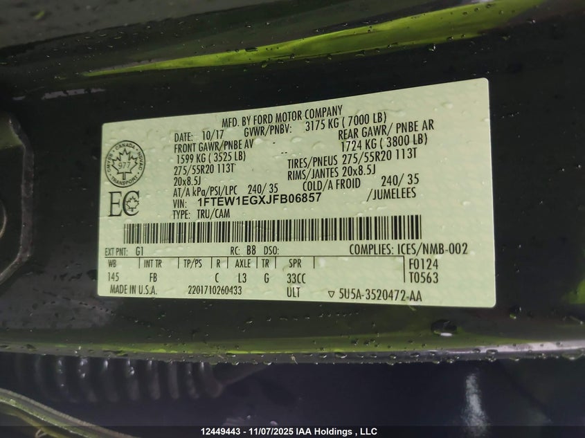 1FTEW1EGXJFB06857 2018 FORD F-150 photo no. 9