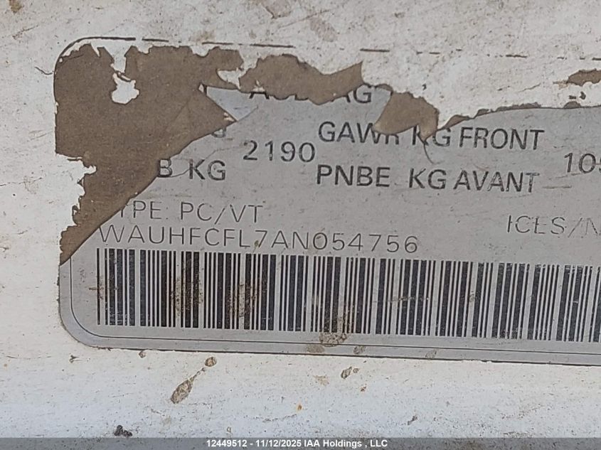 2010 Audi A4 Premium Plus VIN: WAUHFCFL7AN054756 Lot: 12449512