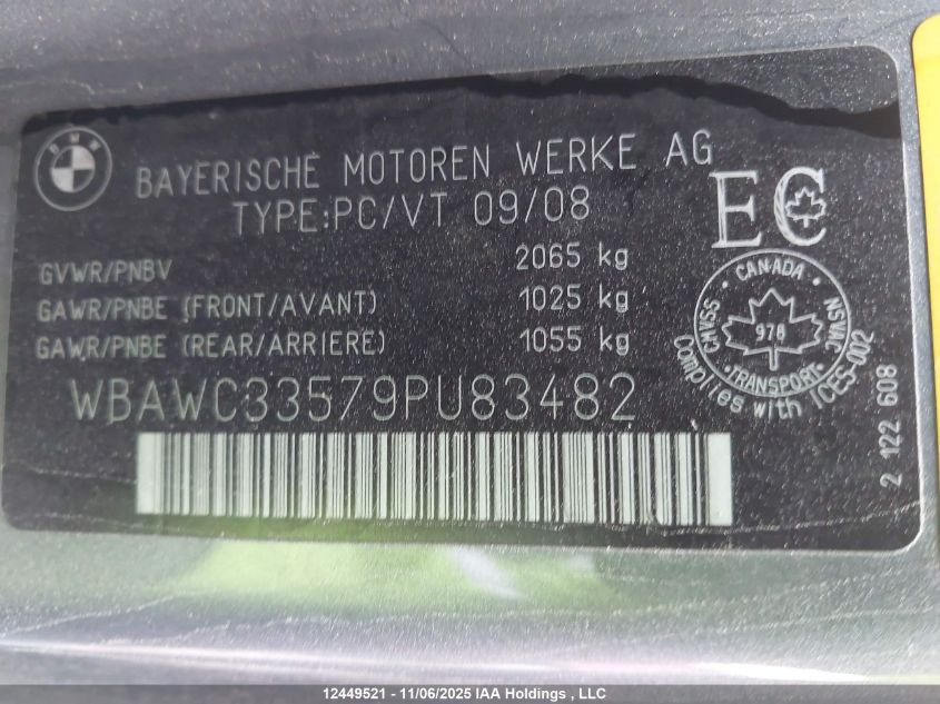 2009 BMW 328I xDrive VIN: WBAWC33579PU83482 Lot: 12449521