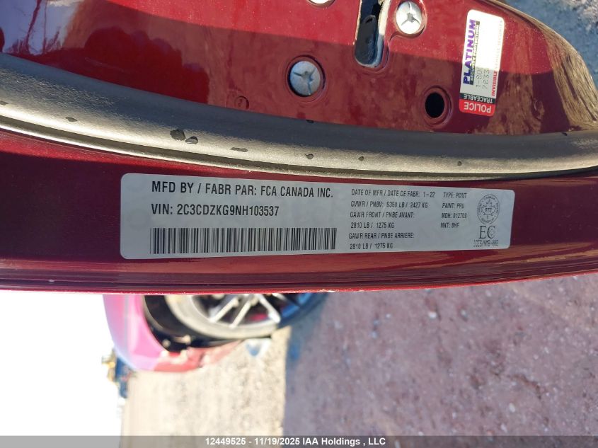 2022 Dodge Challenger Gt Awd VIN: 2C3CDZKG9NH103537 Lot: 12449525