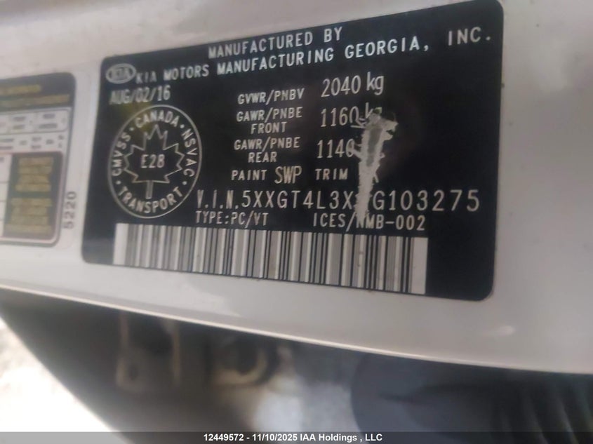 5XXGT4L3XGG103275 2016 KIA OPTIMA photo no. 9