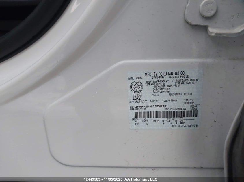 2FMPK4K98RBB02181 2024 FORD EDGE photo no. 9