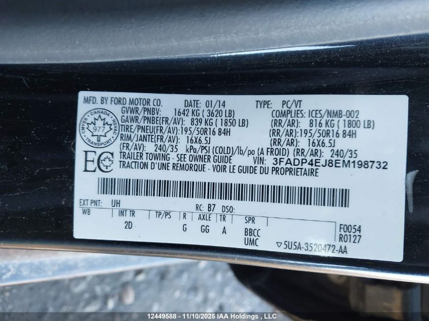 2014 Ford Fiesta Se VIN: 3FADP4EJ8EM198732 Lot: 12449588