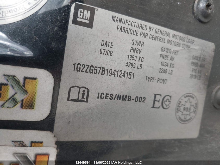 1G2ZG57B194124151 2009 PONTIAC G6 photo no. 9