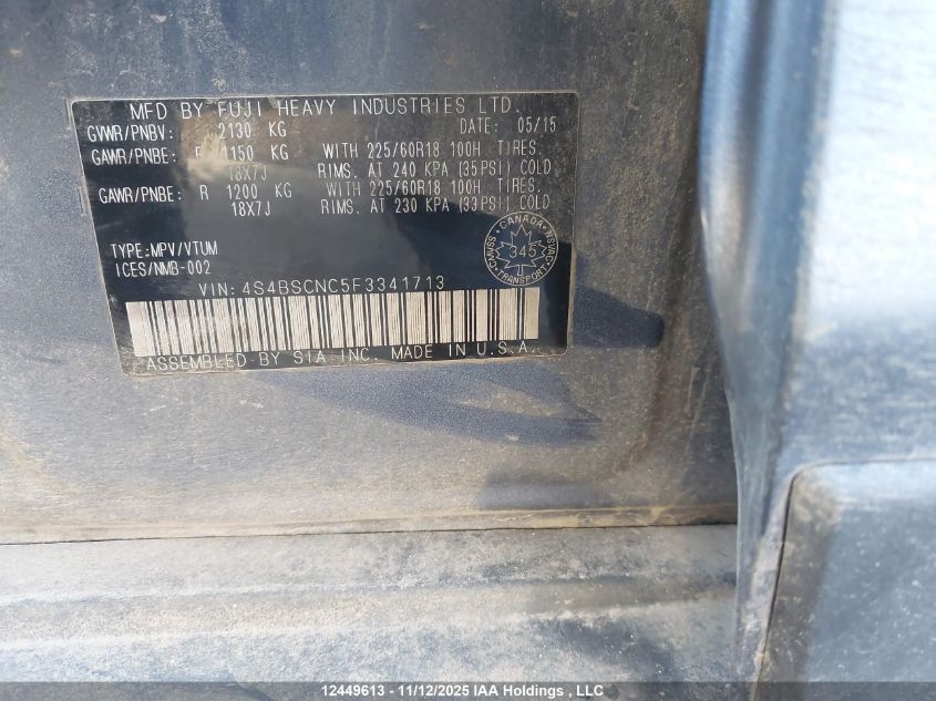 2015 Subaru Outback 2.5I Limited VIN: 4S4BSCNC5F3341713 Lot: 12449613