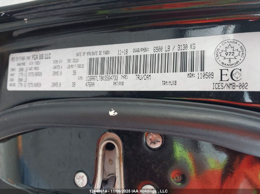 2019 Ram 1500 Classic Slt VIN: 1C6RR7LT8KS564733 Lot: 12449614