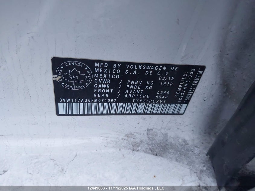 3VW117AU6FM081097 2015 VOLKSWAGEN GOLF photo no. 18