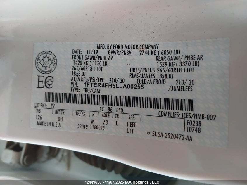 1FTER4FH5LLA00255 2020 FORD RANGER photo no. 9