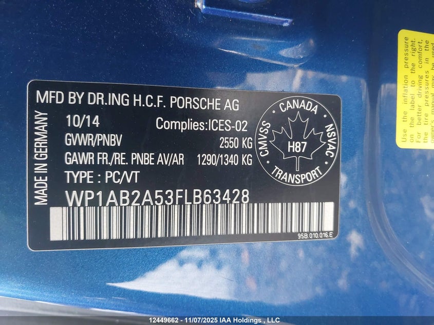 WP1AB2A53FLB63428 2015 PORSCHE MACAN photo no. 9