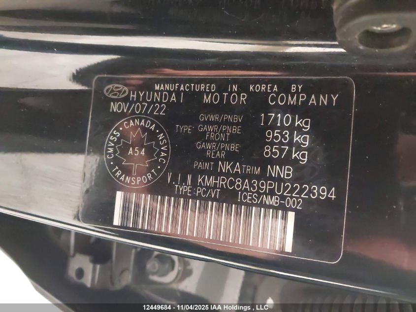 2023 Hyundai Venue Sel/Limited VIN: KMHRC8A39PU222394 Lot: 12449684