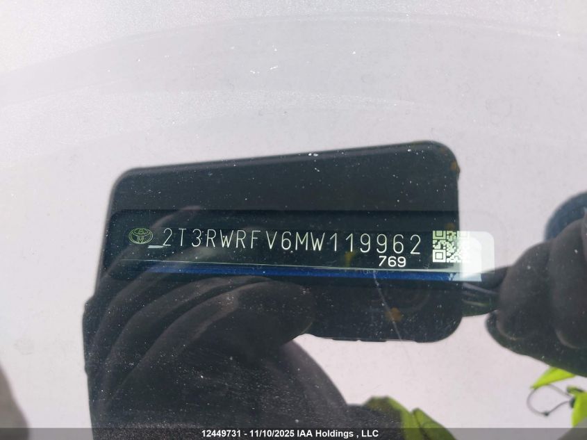 2021 Toyota Rav4 VIN: 2T3RWRFV6MW119962 Lot: 12449731