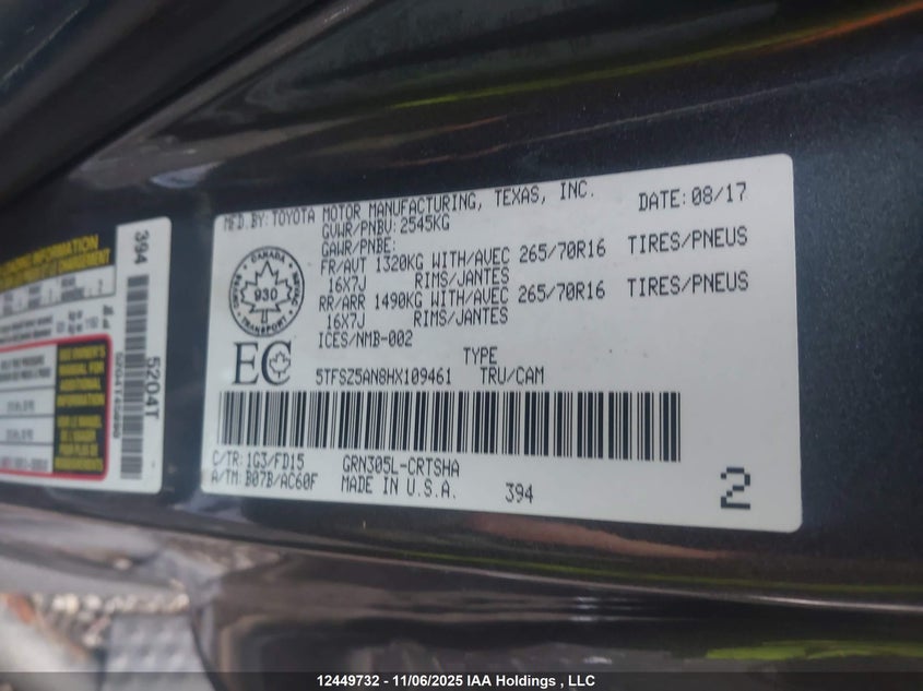 5TFSZ5AN8HX109461 2017 TOYOTA TACOMA photo no. 9