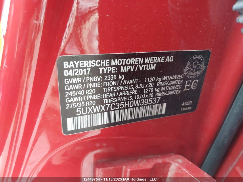 5UXWX7C35H0W39537 2017 BMW X3 photo no. 9