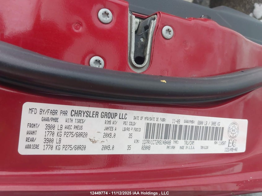 1D7RV1CT2AS148408 2010 DODGE RAM photo no. 9