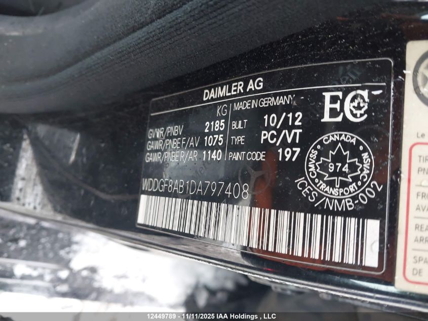 2013 Mercedes-Benz C 300 4Matic VIN: WDDGF8AB1DA797408 Lot: 12449789