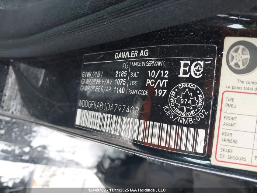 2013 Mercedes-Benz C 300 4Matic VIN: WDDGF8AB1DA797408 Lot: 12449789