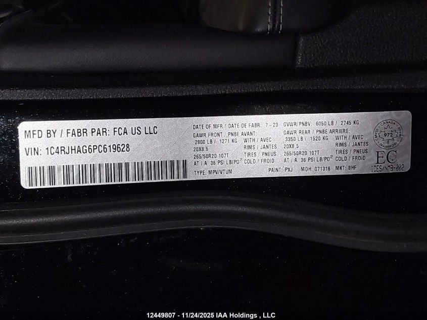 2023 Jeep Grand Cherokee Altitude VIN: 1C4RJHAG6PC619628 Lot: 12449807