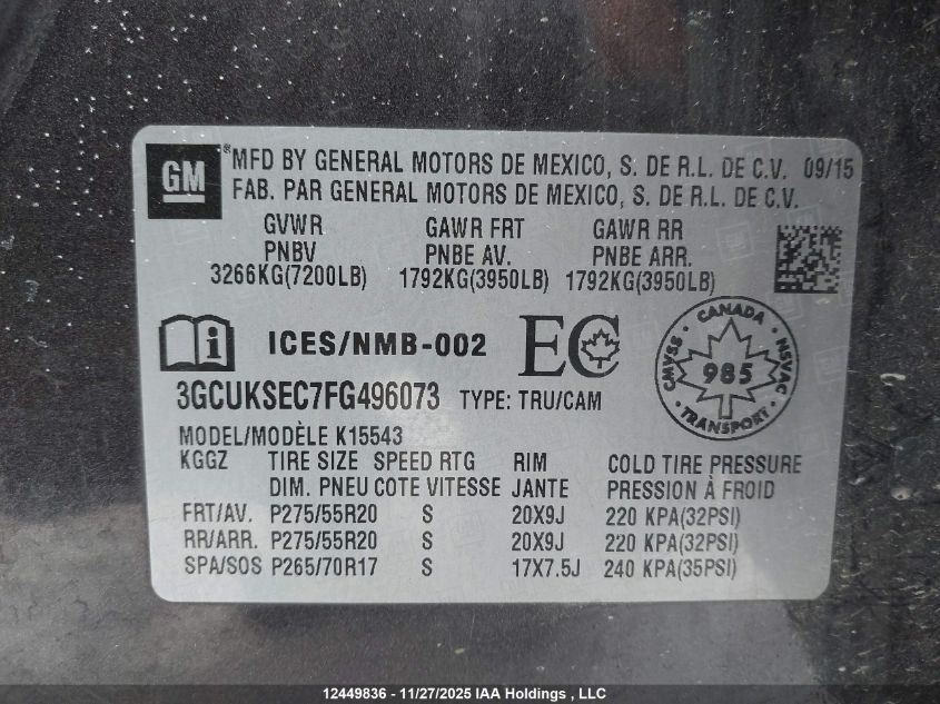 2015 Chevrolet Silverado 1500 1Lz/2Lz/Ltz VIN: 3GCUKSEC7FG496073 Lot: 12449836