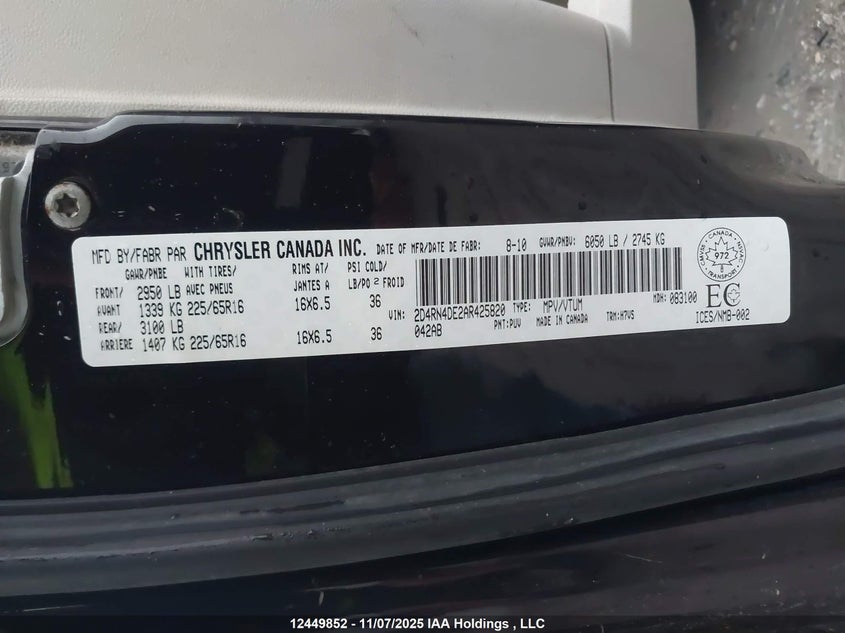 2D4RN4DE2AR425820 2010 DODGE CARAVAN photo no. 9