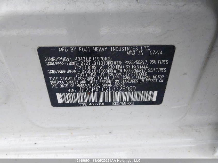 2014 Subaru Xv Crosstrek Sport Package VIN: JF2GPACC2E8325099 Lot: 12449890