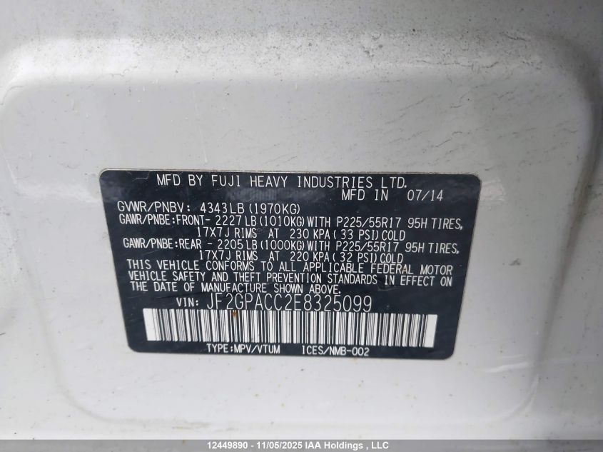 2014 Subaru Xv Crosstrek Sport Package VIN: JF2GPACC2E8325099 Lot: 12449890