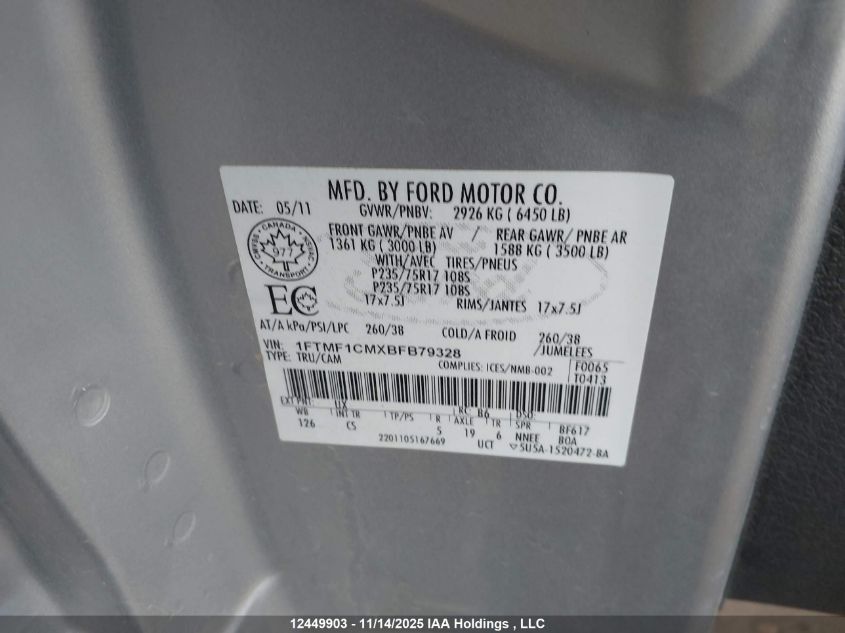 2011 Ford F-150 Xl VIN: 1FTMF1CMXBFB79328 Lot: 12449903