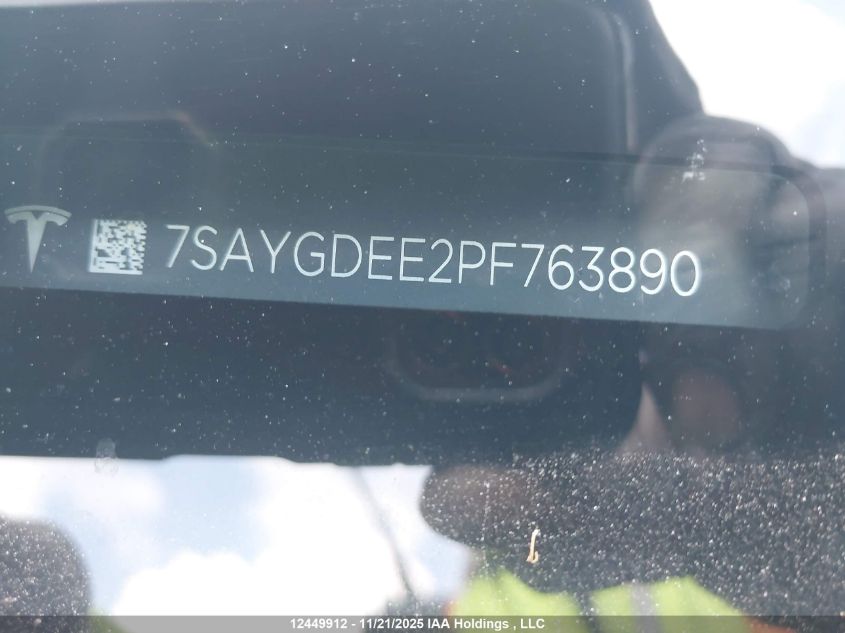 2023 Tesla Model Y Long Range VIN: 7SAYGDEE2PF763890 Lot: 12449912