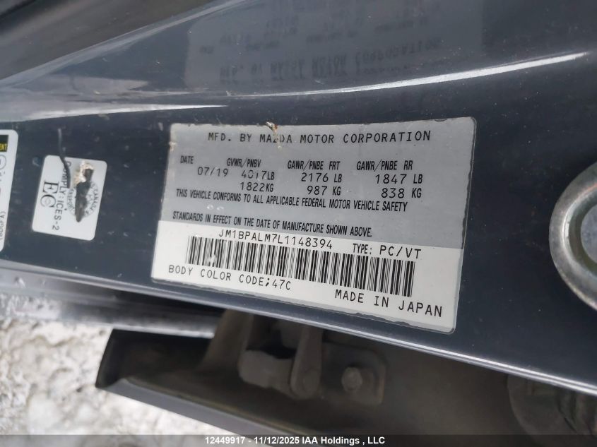 2020 Mazda Mazda3 Gs VIN: JM1BPALM7L1148394 Lot: 12449917