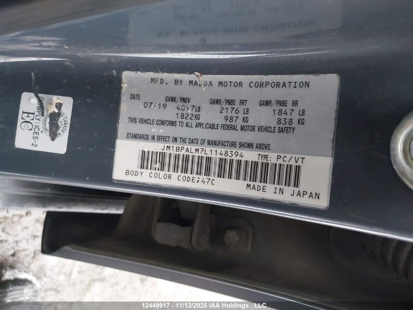 2020 Mazda Mazda3 Gs VIN: JM1BPALM7L1148394 Lot: 12449917