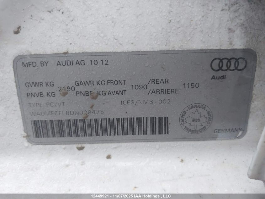2013 Audi A4 2.0T Premium Plus VIN: WAUMFCFL8DN028475 Lot: 12449921